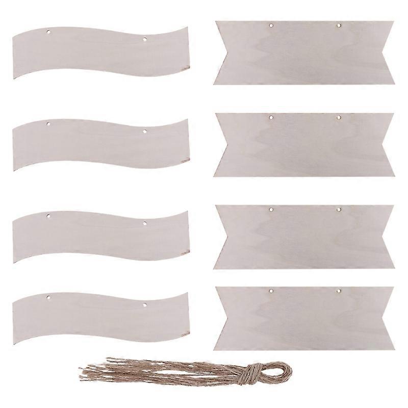 8 Pcs Arrow + Wavy Shape Wooden Blanks Hanging Tag Sign Unfinished Slices Chips
