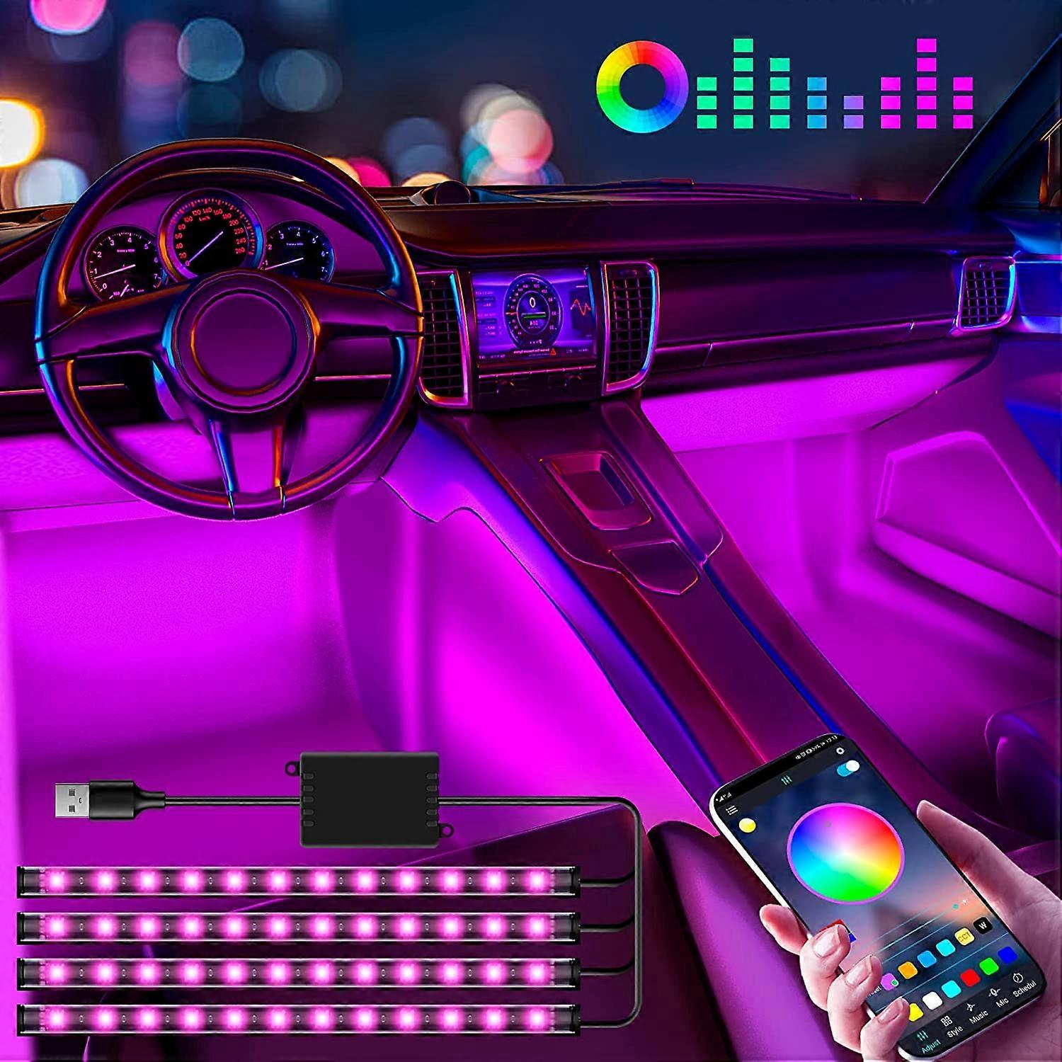 Car Interior Lights, LED Car Interior Lamp, Car LED Light Strip, 48 LED Multi-Color Car Ambient Lighting with APP Control and USB Port