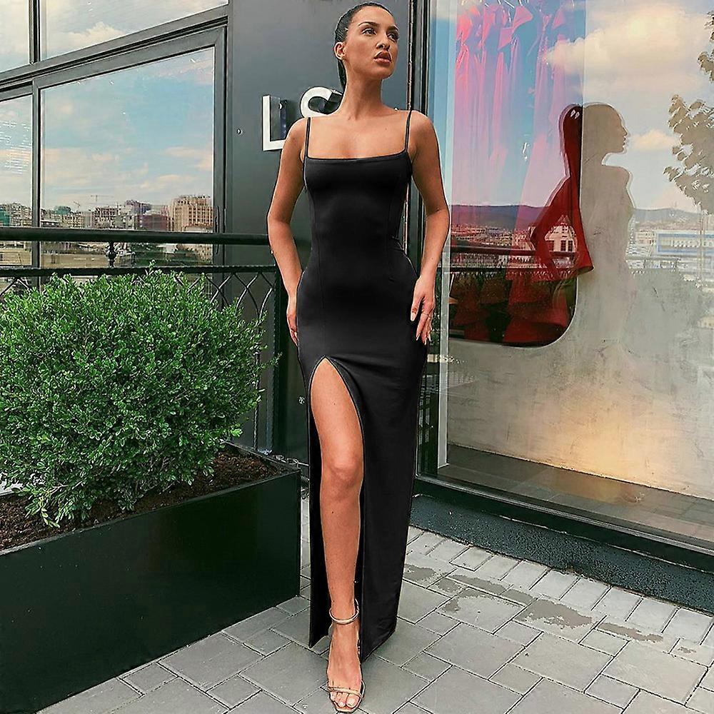 Women's slip neck slim back sexy split dress