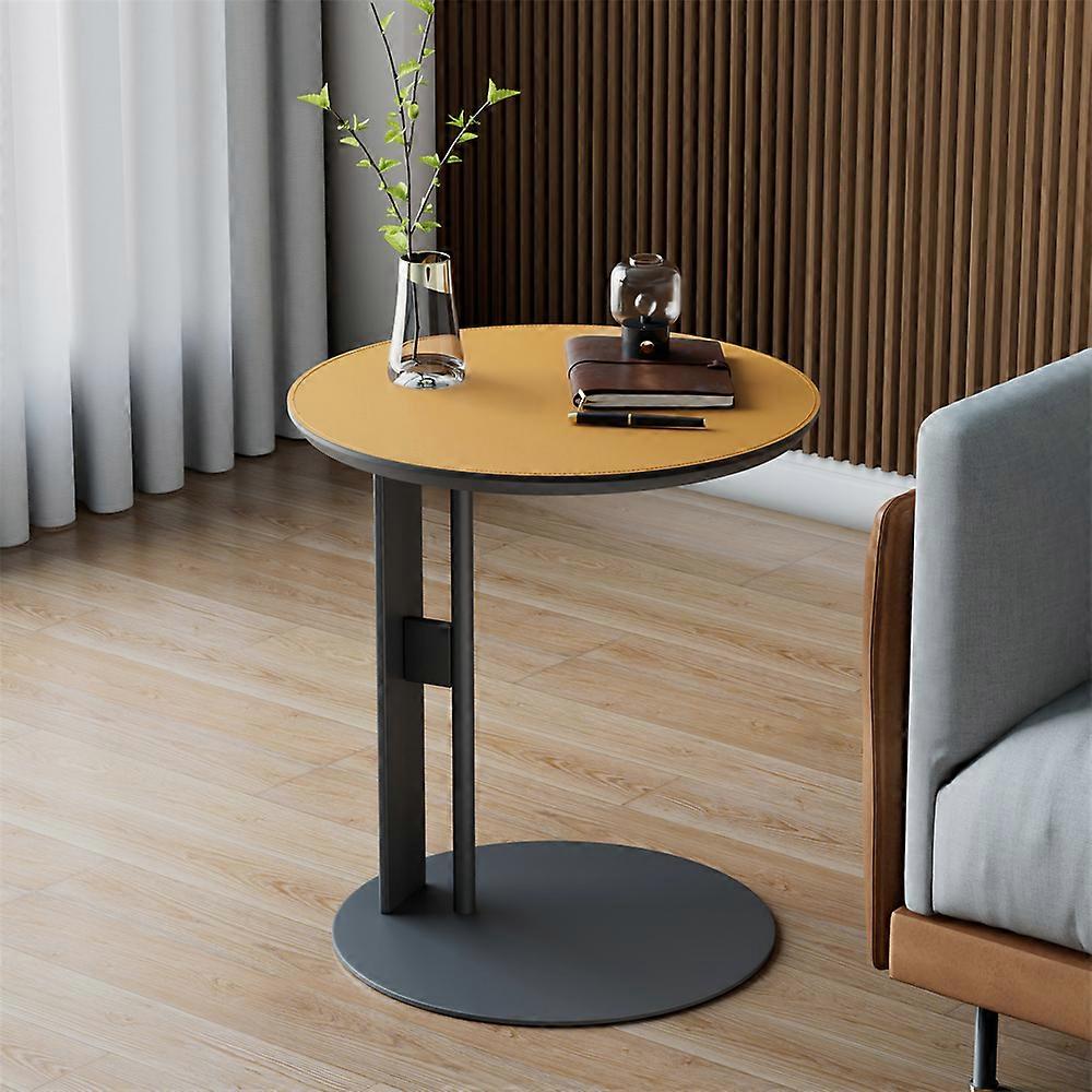 Modern Minimalist Round Side Table Saddle Leather End Accent Table Home Office Dcor