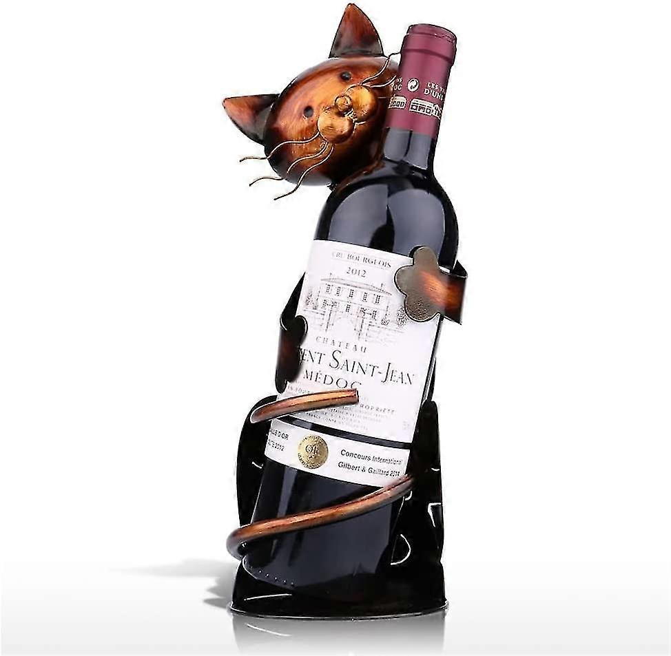 حامل زجاجة نبيذ Cat ، حرف نحت معدنية قائمة بذاتها ، تماثيل قابلة للتحصيل ديكورات منزلية ، ديكور بار مطبخ داخلي