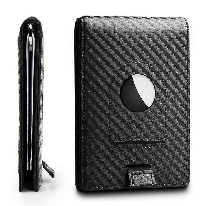 Cross-Border New Airtag Wallet Wholesale Men's Real Pickup Bag Multi-Card Men's Carbon Fiber Cowhide Wallet