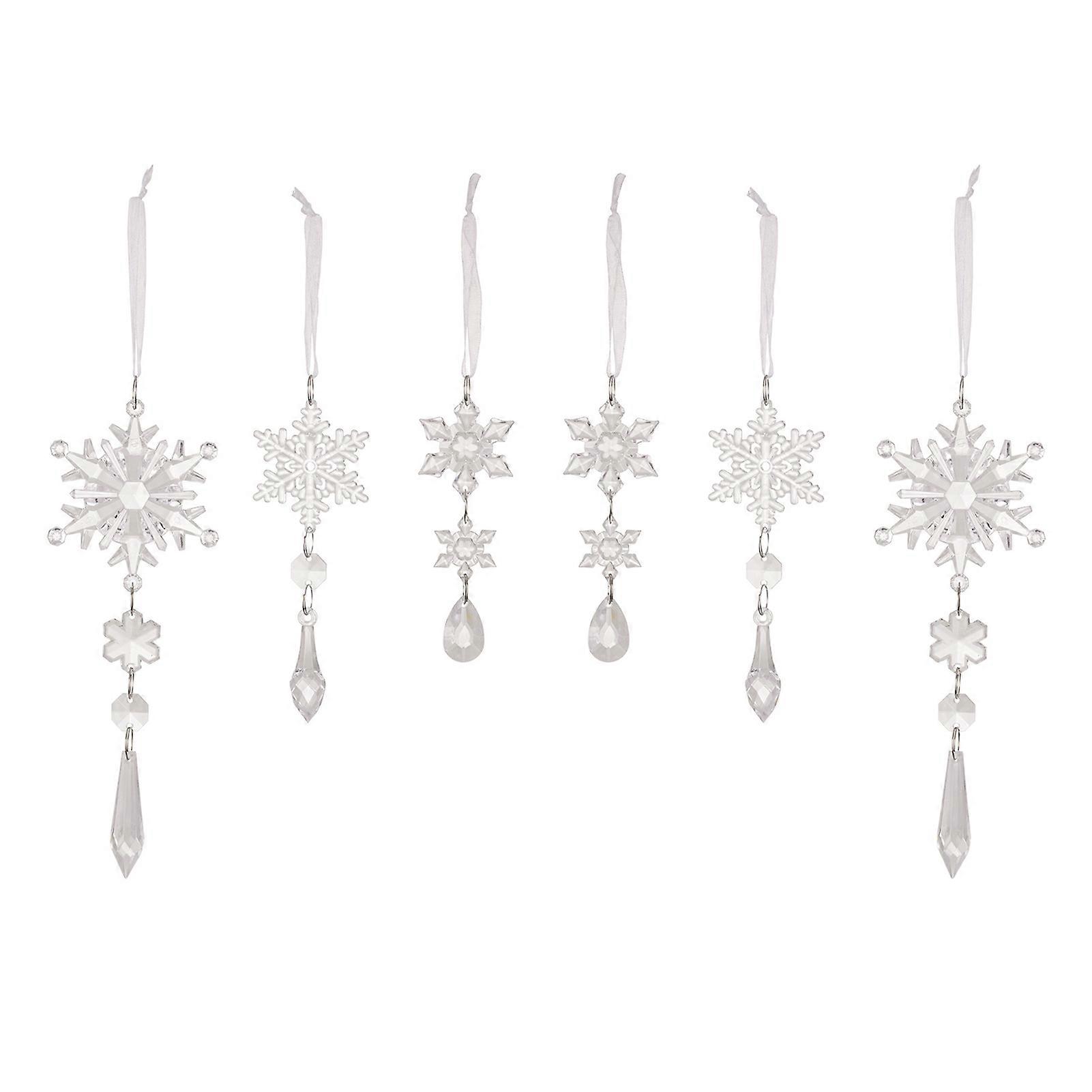 6 Pcs Simulated Snowflake Pendants Clear Acrylic Snowflake Ornaments Easy to Hang Faux Snowflake Decorations for Winter Wonderland Party Christmas Tre
