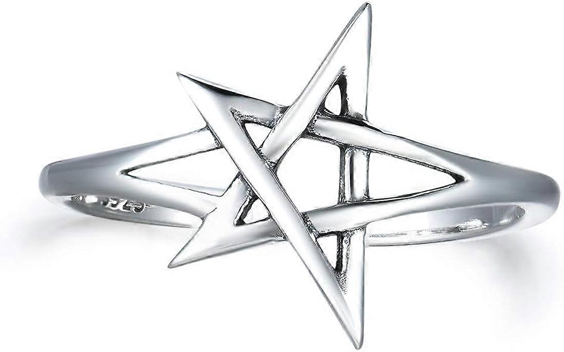 Solid 925 Sterling Silver Ring, Adjustable Vintage Pentagram R HLM