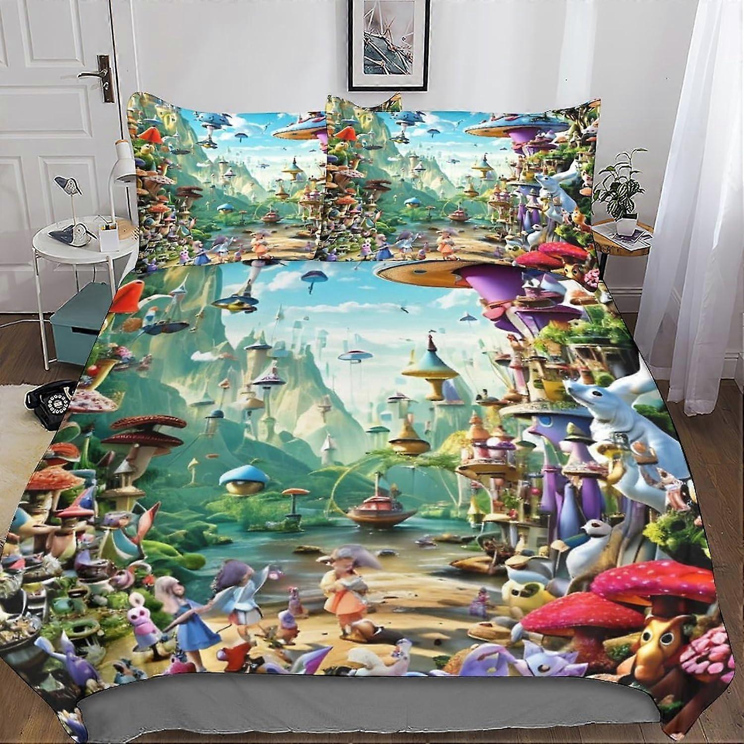 Kerota Fantasy Mushroom Housse de Couette AI 3D Ensemble de Literie avec Fermeture Éclair - Ensemble