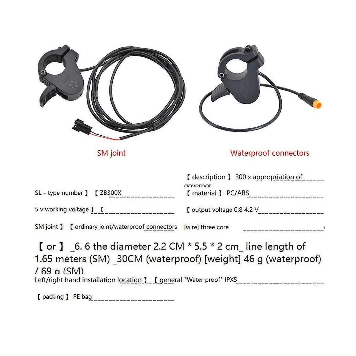 Ebike Thumb Throttle 300X Right/Left Hand Throttle for 24V 36V 48V 72V Electric Bicycle Accelerator