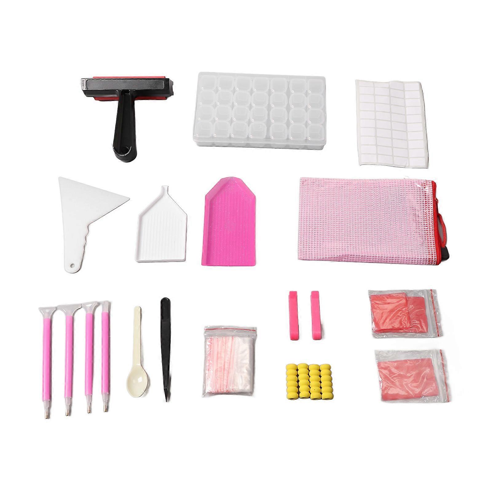 69pcs Rhinestone Painting Tool Set DIY Complete Tools with 28 Compartments Storage Box Rhinestone Tray Rhinestone Pen Pink
