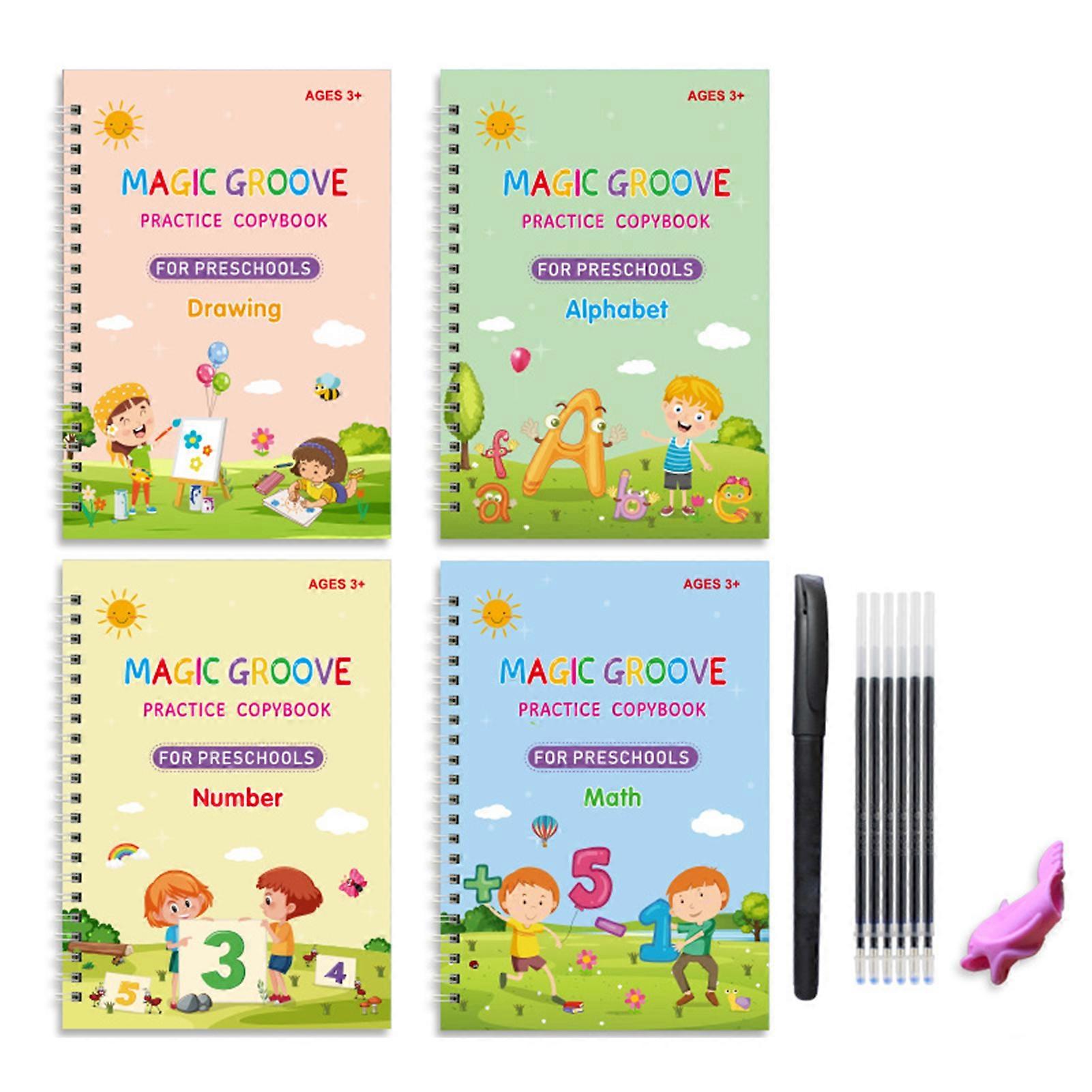 Children English Version Recessed Lettering Reusable Clear Strokes Magic Copybook Set for Developing Fine Motor Skills