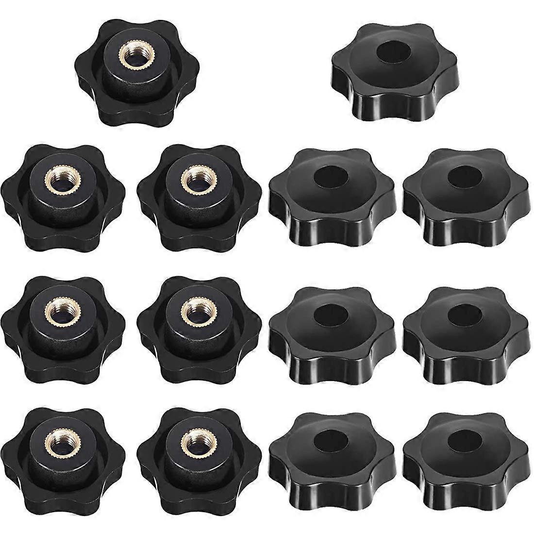 ZK-Star Head Clamp Knob, Star Head Clamp Nut Knob, Clamp Nut Handle Star, Threaded Clamp Knob, for Machine Tools, Black, M6, 14 Pieces
