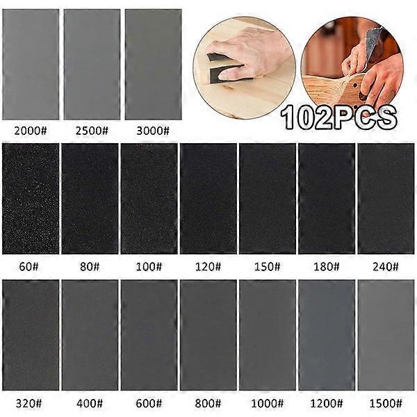 102-Piece Assorted Rectangle Sandpaper Set (60-3000 Grits)