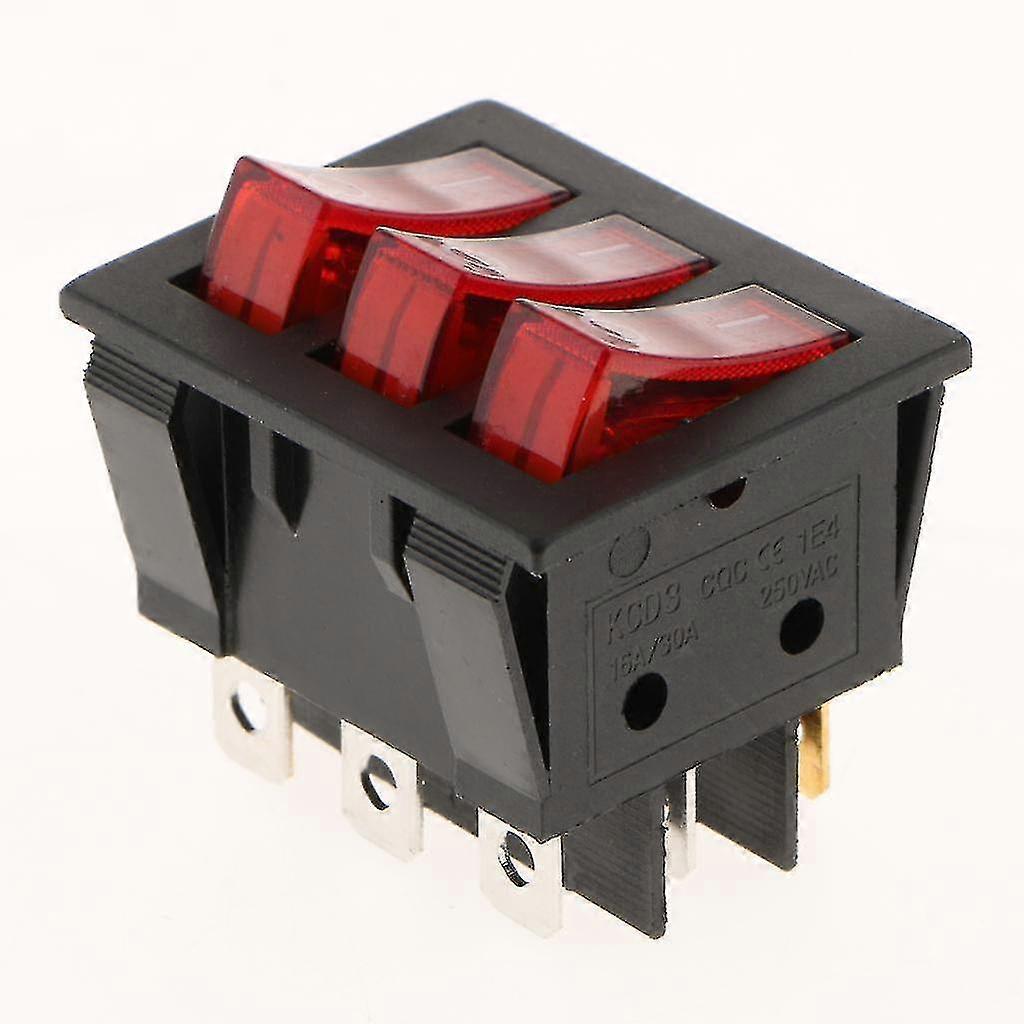 2x Kcd3 9-pin Red Led On/off Rocker Switch Square Push-in Ac 16a/30a 250v New