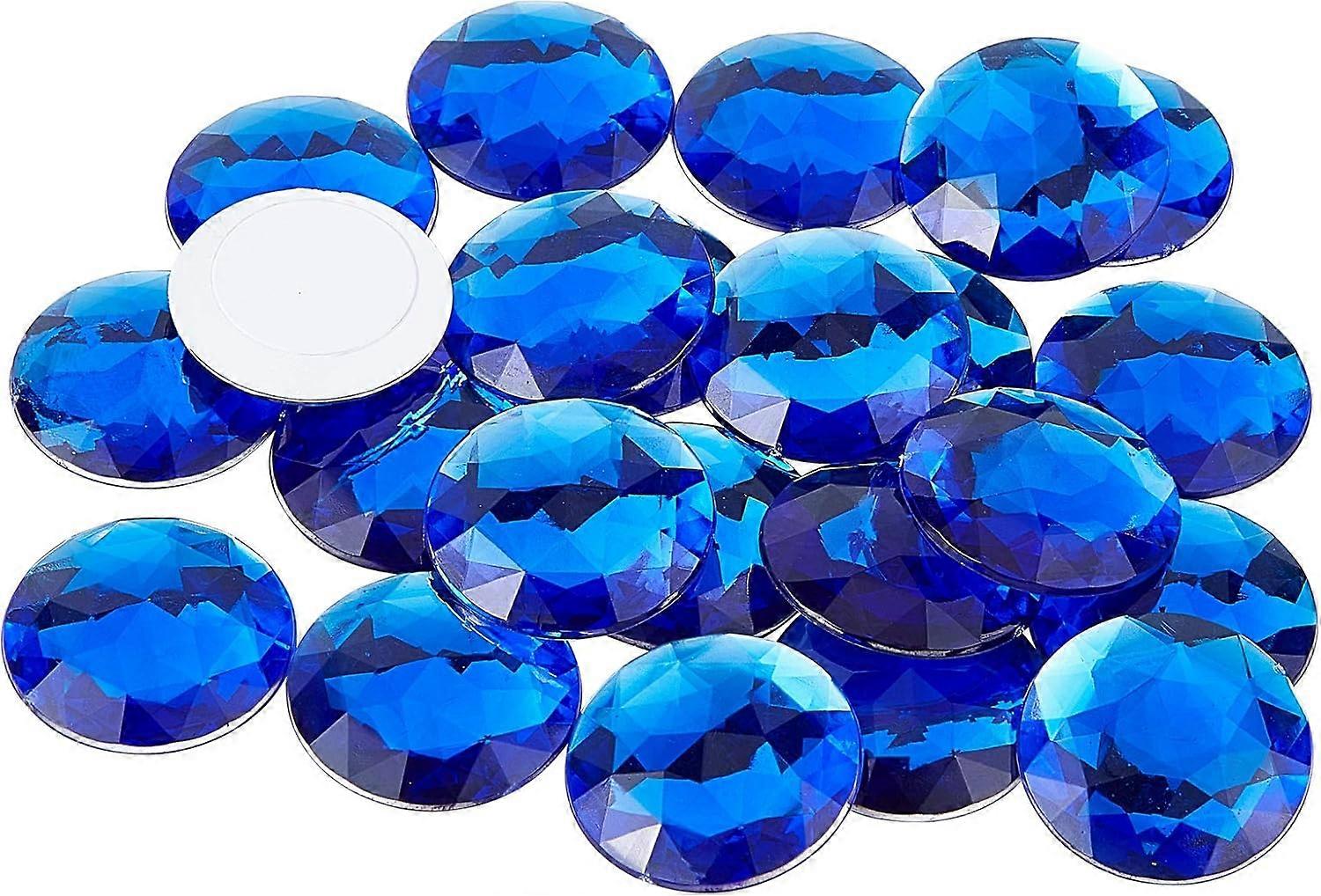 50Pcs 30mm Flat Back Round Acrylic Rhinestone Self-Adhesive Plastic Circle Gems Stick On Jewels(Blue) for Costume Making Cosplay Jewels Invitation Cra