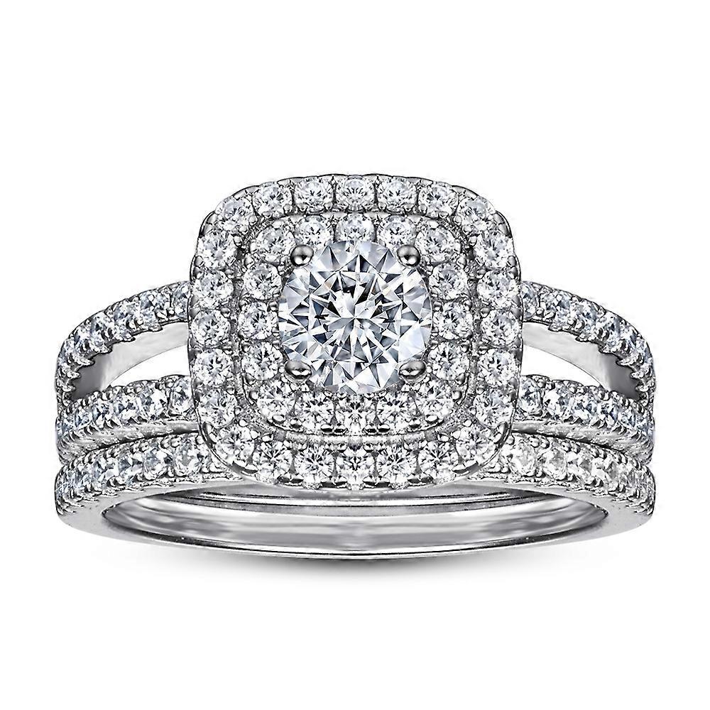 Platinum-Plated Sterling Silver Infinite Elements Zirconia Flower Halo Ring Size 9