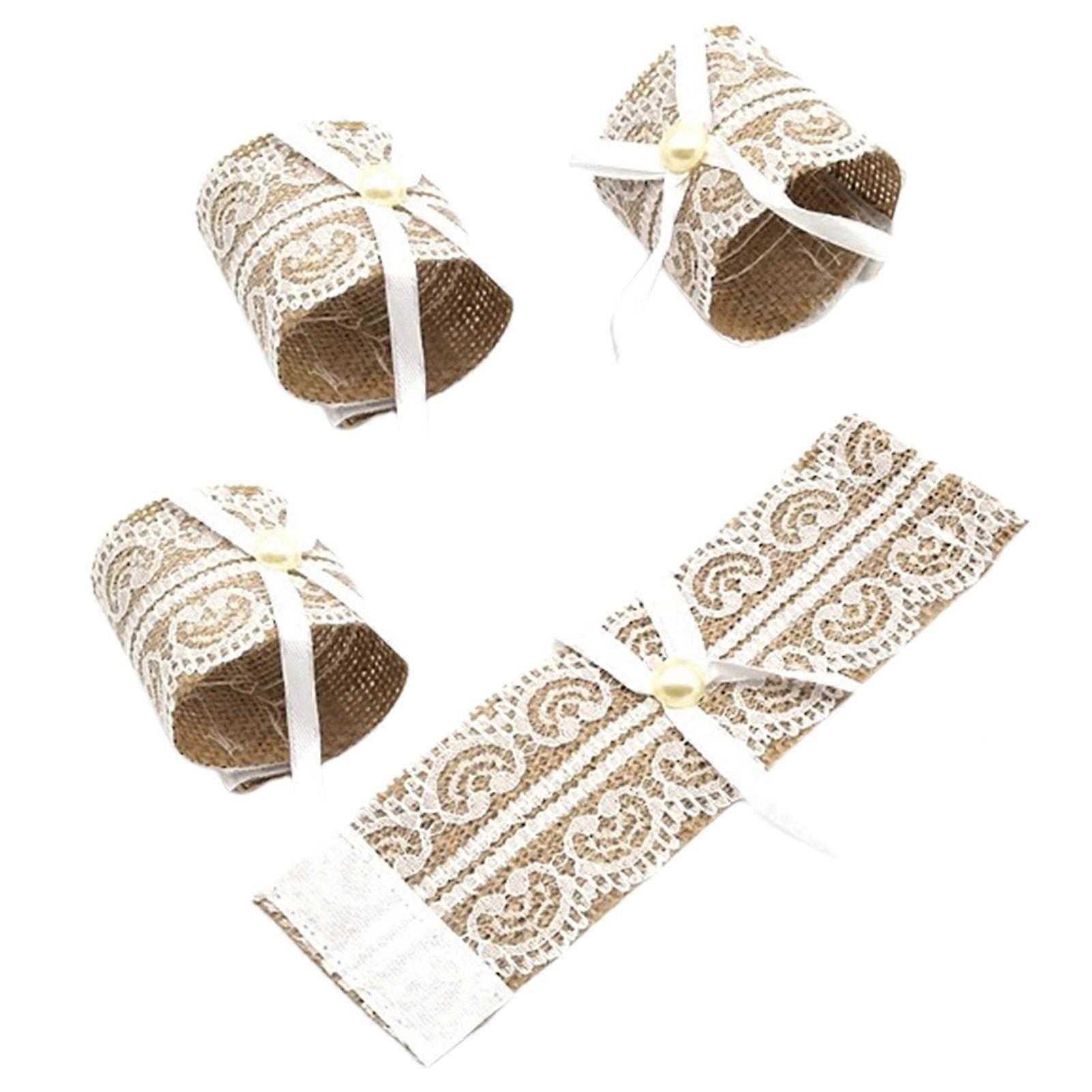 4Pcs Serviette Anneau Dentelle Design Anti-dérapant Imitation Lin Couleur Vive Serviette Boucle Table Décor