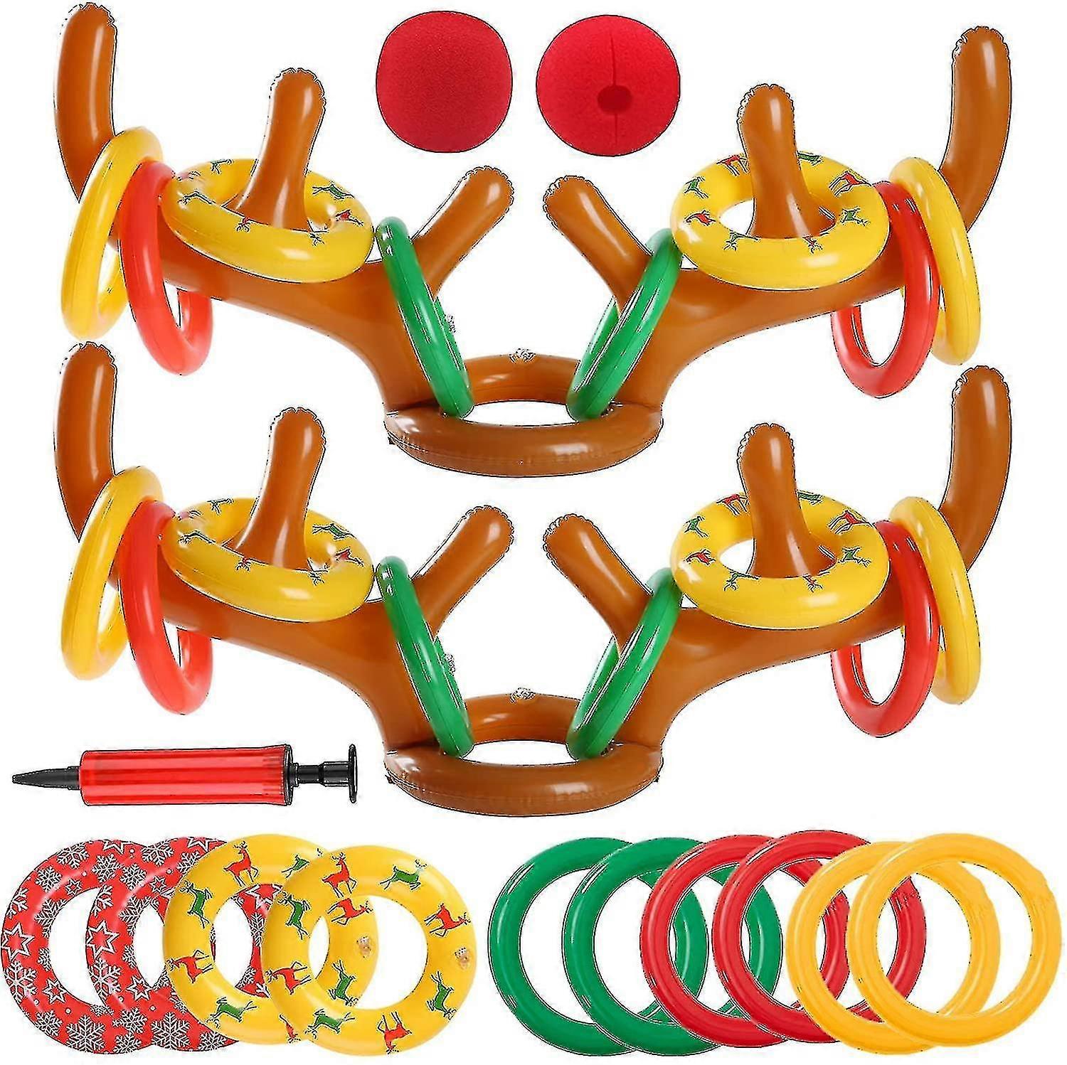 2 Sets Inflatable Reindeer Antler Ring Toss Game Christmas Tree Santa Ring Toss For Christmas Party