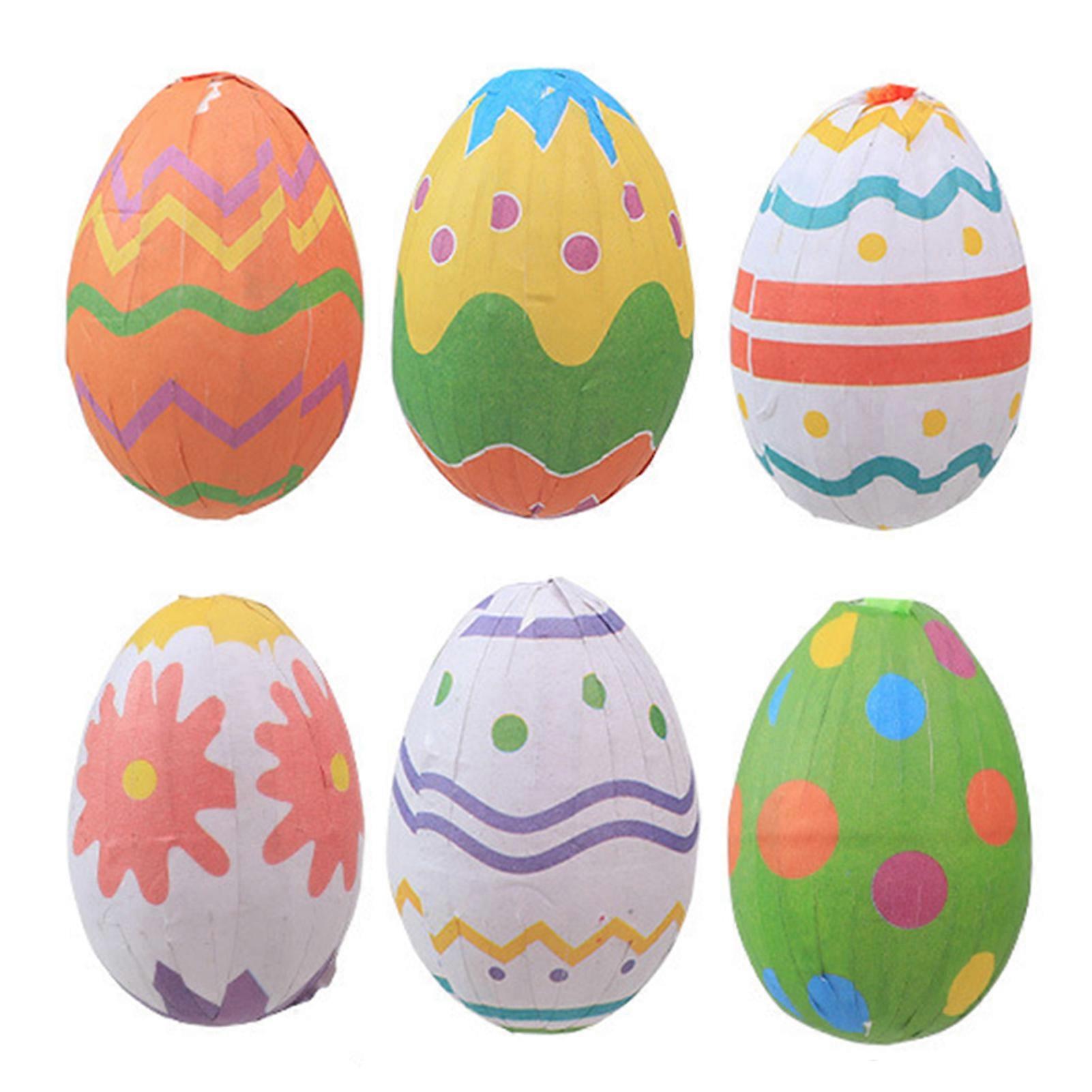 6Pcs Colorful Foam Easter Egg Hanging Decorations with Lanyard Exquisite Patterns Durable Material Simulation Egg Ornaments