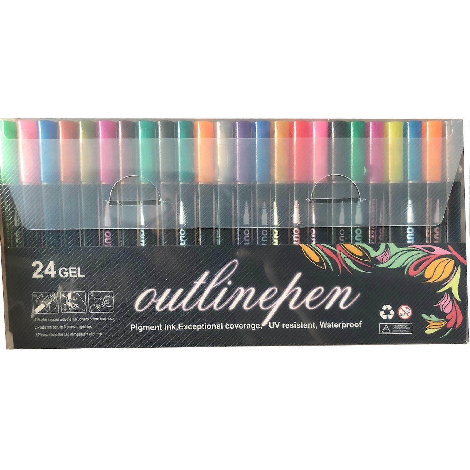 8/12/24Pcs Paint Pen Fluorescent DIY Craft Fade Resistant Outline Double Line Pen Flash Marker School Supplies