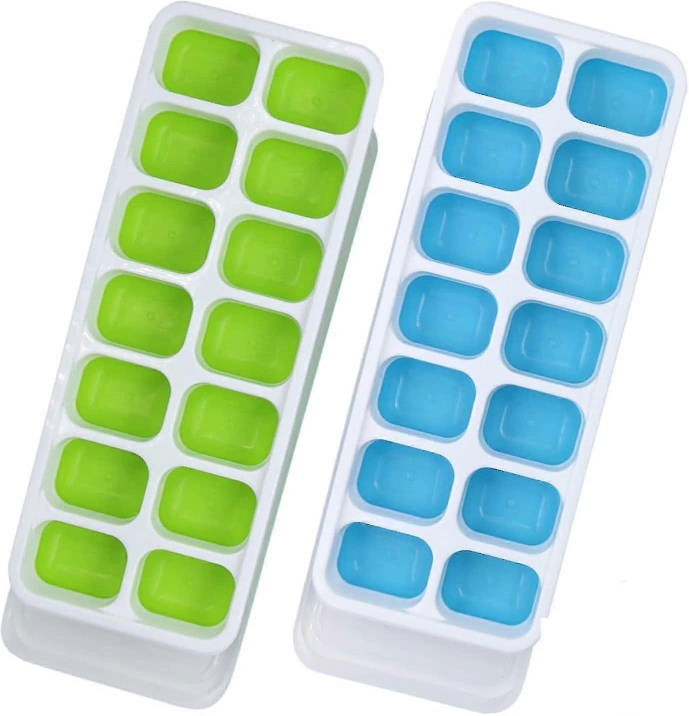 Ice Cube Trays, Ice Cube Moulds With No-spill Removable Lid, Easy-release Silicone And Flexible Ice Trays For Freezer, Whiskey, Cocktail And Drink (2p