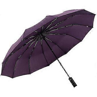 12 Ribs Handheld Folding Umbrella Windproof Compact Travel Auto Open/close Large