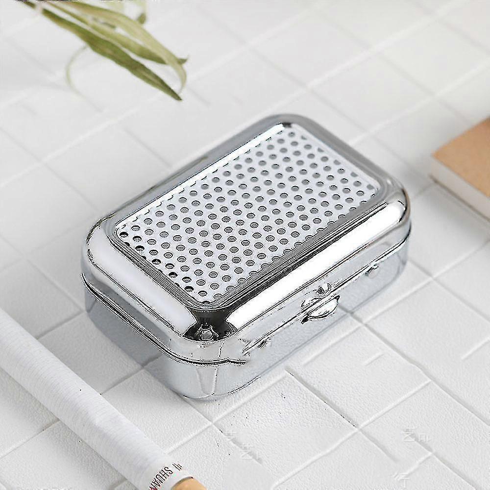 Travel Ashtray With Lid, Deodorant Pocket Ashtray, With Cigarette Holder, Rectangular Box, Silver (2 Packs)