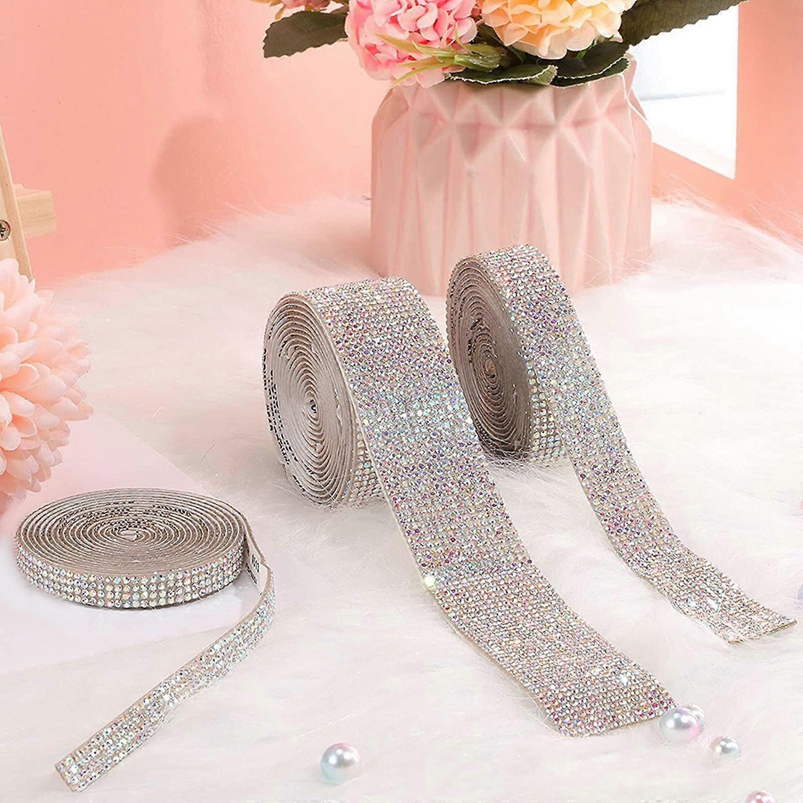3 Roll Self-Adhesive Crystal Rhinestone Diamond Ribbons DIY Decor , Silver