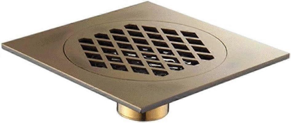Copper Floor Drain for Bathroom, Square Drain Strainer for Shower Sink, Gold