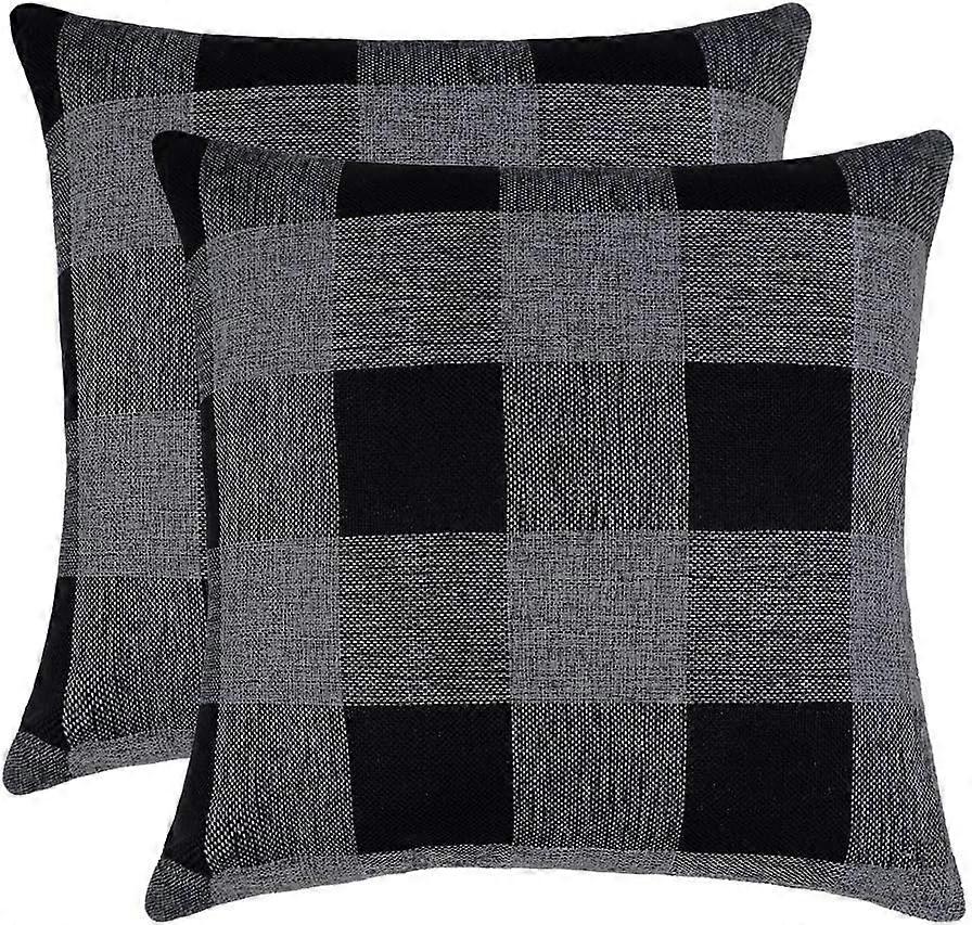 Set of 2 Check Plaid Throw Pillow Covers Cushion Case Polyester Linen for Fall Home Decor , 18 x 18 Inches