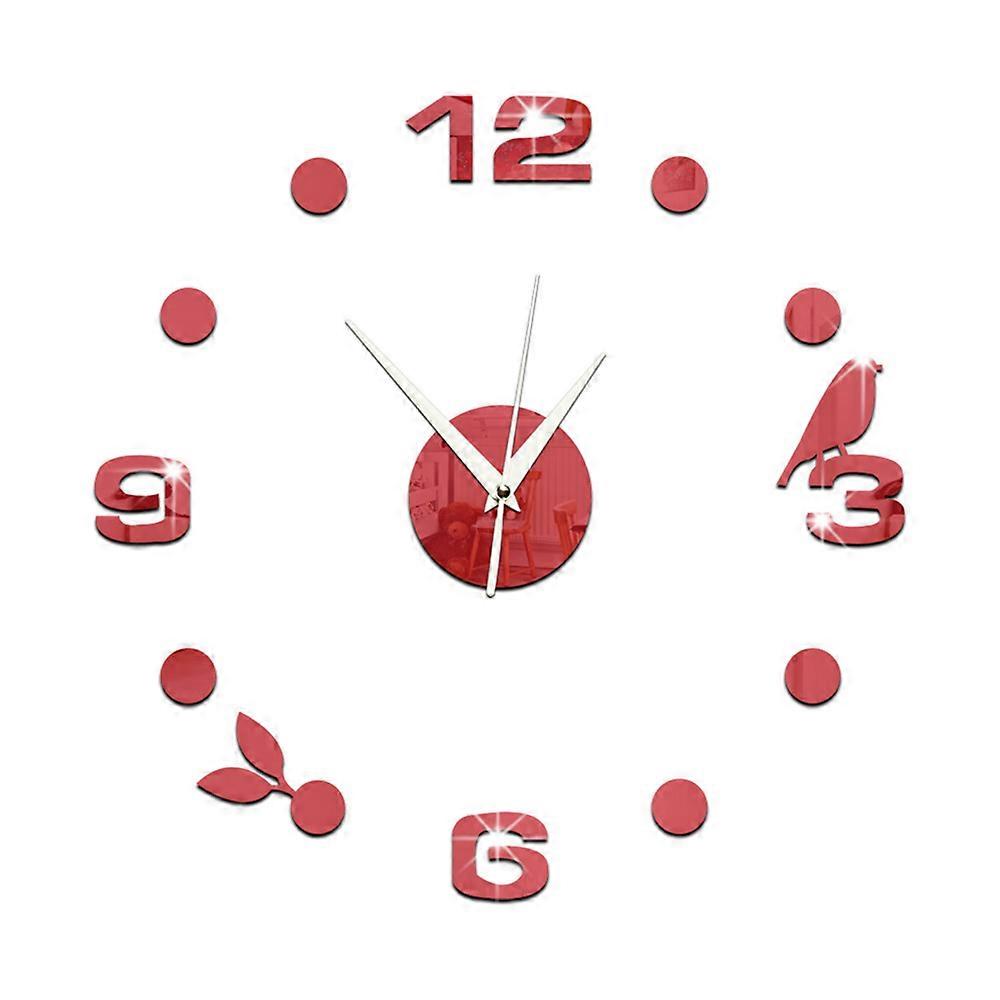 Creative Wall Clock 3D Small Bird Leaf Mirror Digit