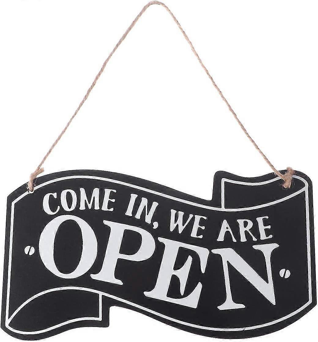 2023 Wooden Open And Closed Two Sided Sign With Rope For Hanging Vintage Business Sign (black)