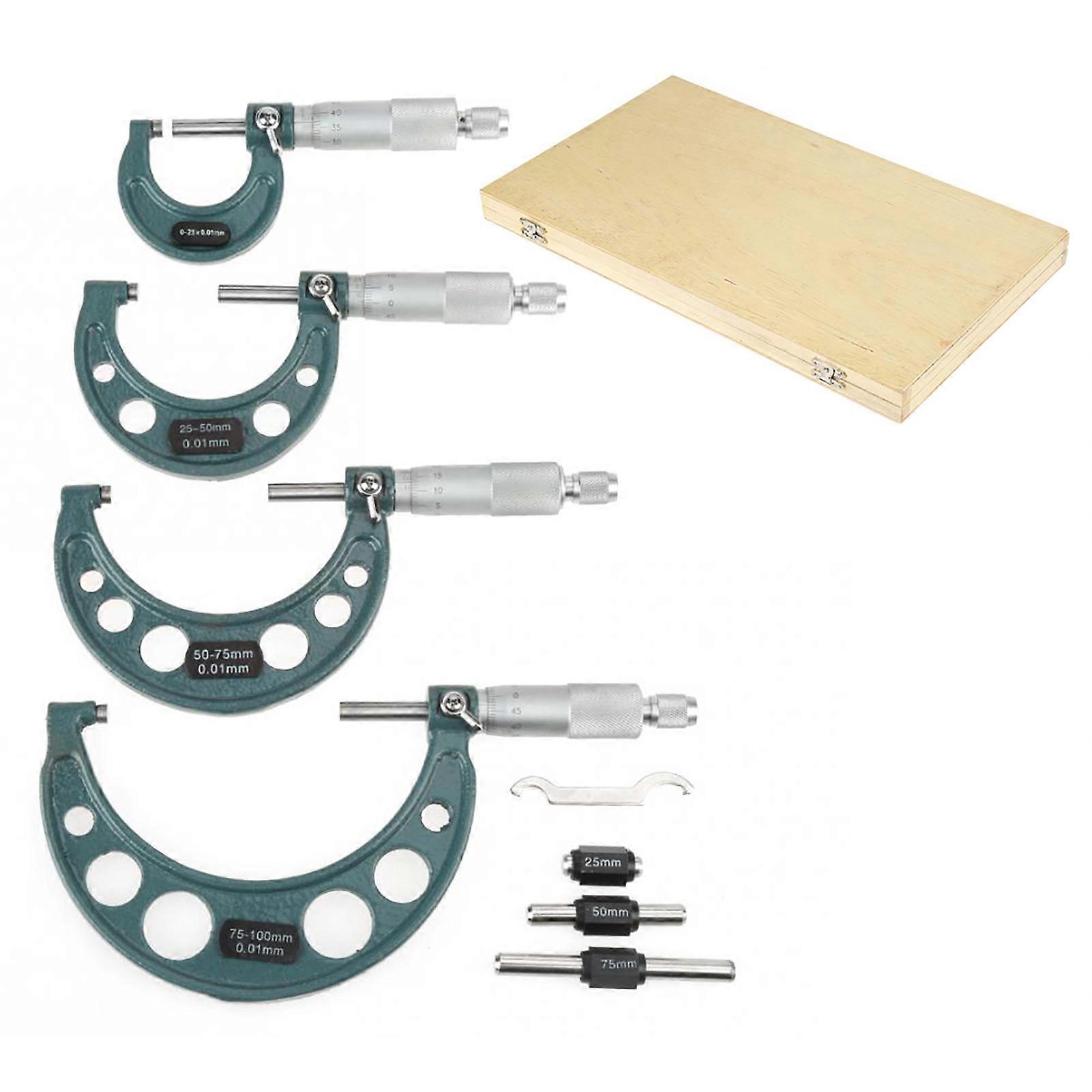 Metric Outside Micrometers Thickness Gauge Measuring Calipers with Case (0-100mm, 4pcs)