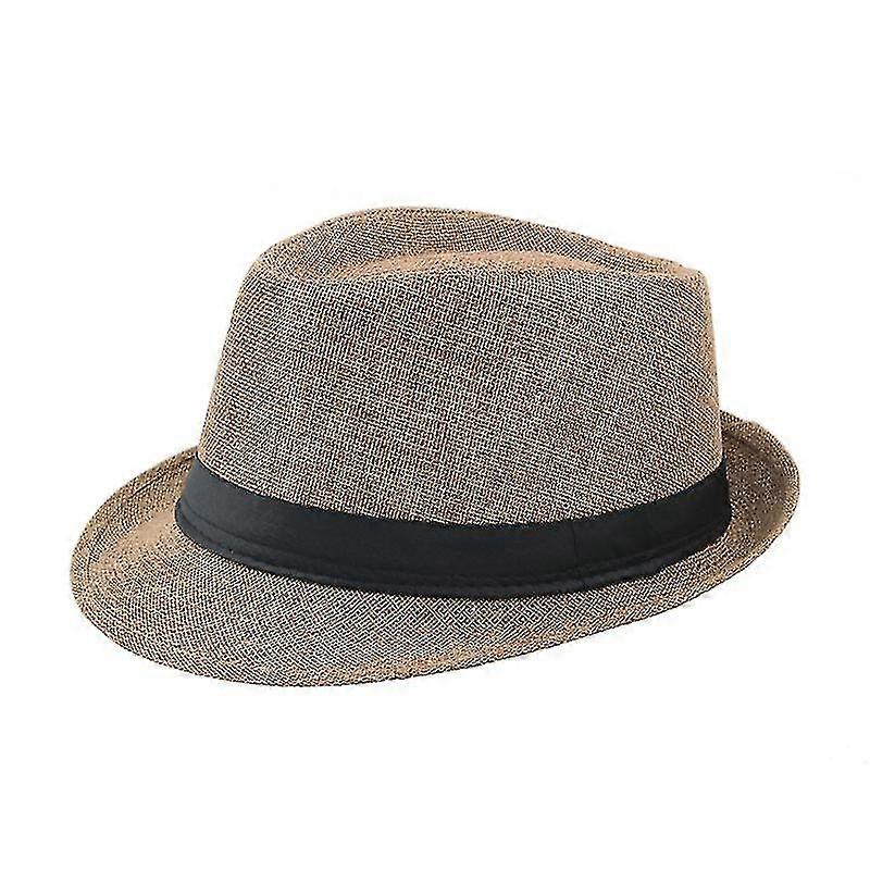 Men's Linen Solid Hat Summer Beach Jazz Hat Cowboy Fedora Hat For Men