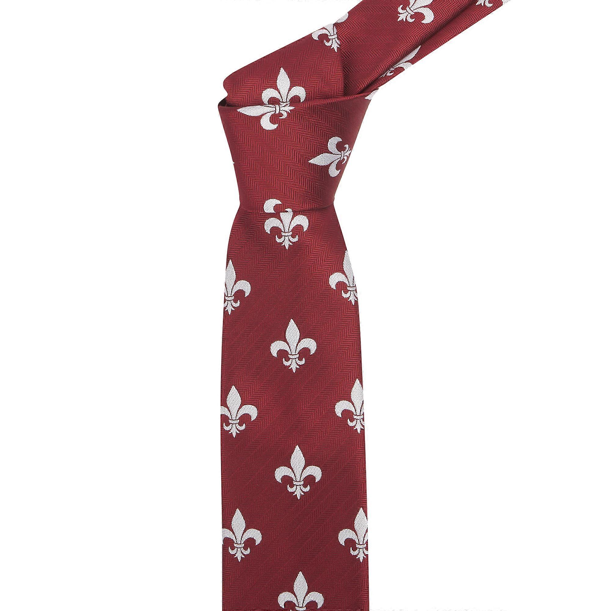 Burgundy Red Fleur De Lys Herringbone Tie