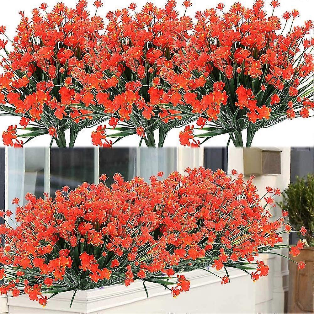 Arbustos artificiais resistentes UV das flores falsificadas exteriores, 8 folhagens plásticas do falso dos pacotes (roxo)