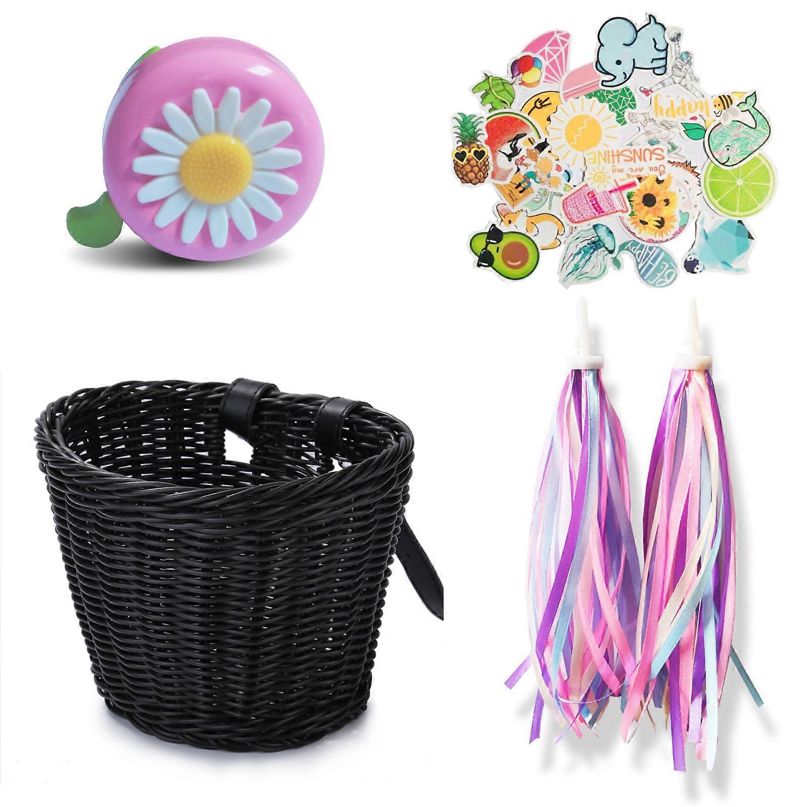 Bike Basket For Kids Front Bicycle Accessories Woven Basket Basket Bike Basket With Handlebar Streamer