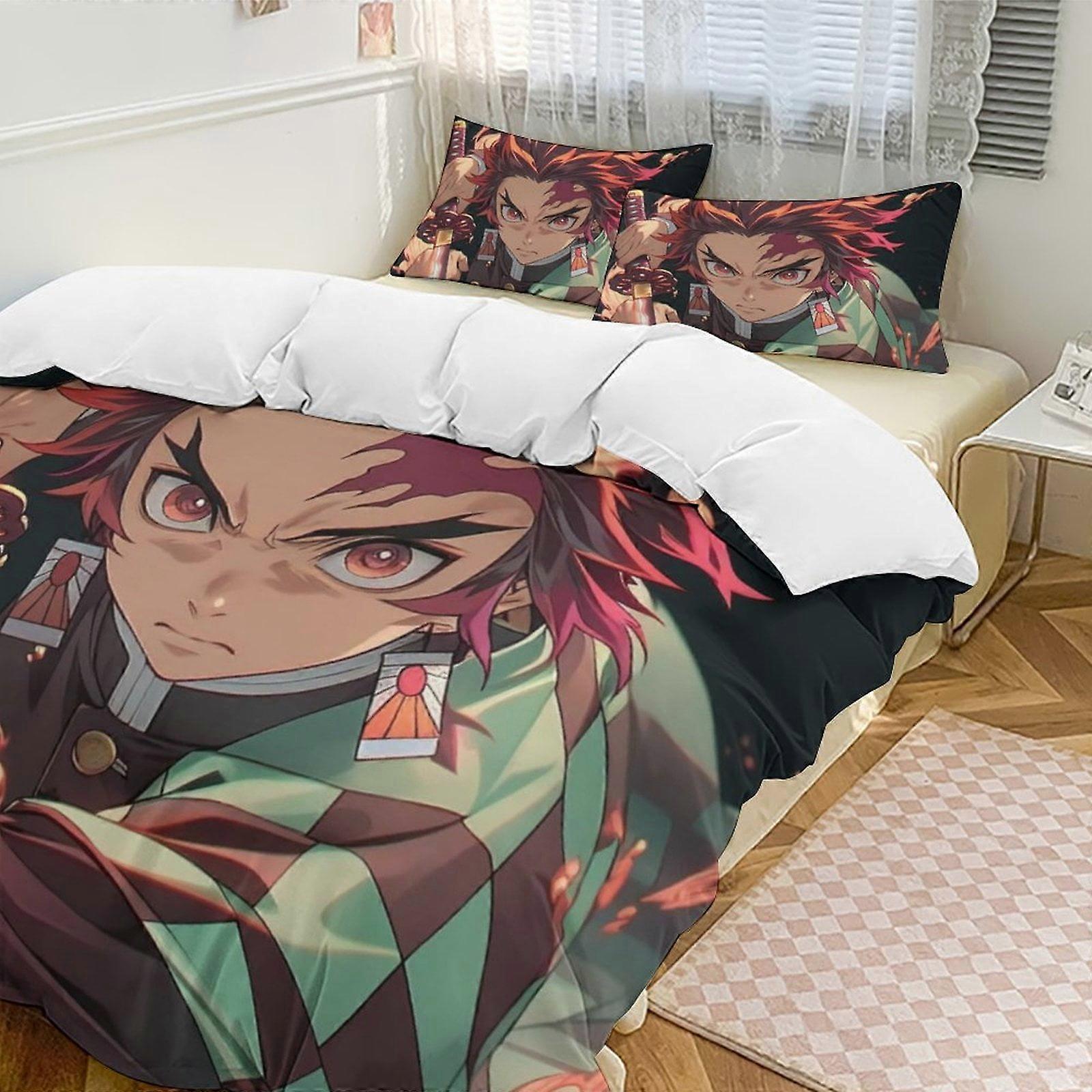 סט מצעים WY367 Demon SlayerCartoon Collection סט שמיכות 3 חלקים, עיצוב מצעים מותאם אישית לילדים ובני נוער סדינים ZA367