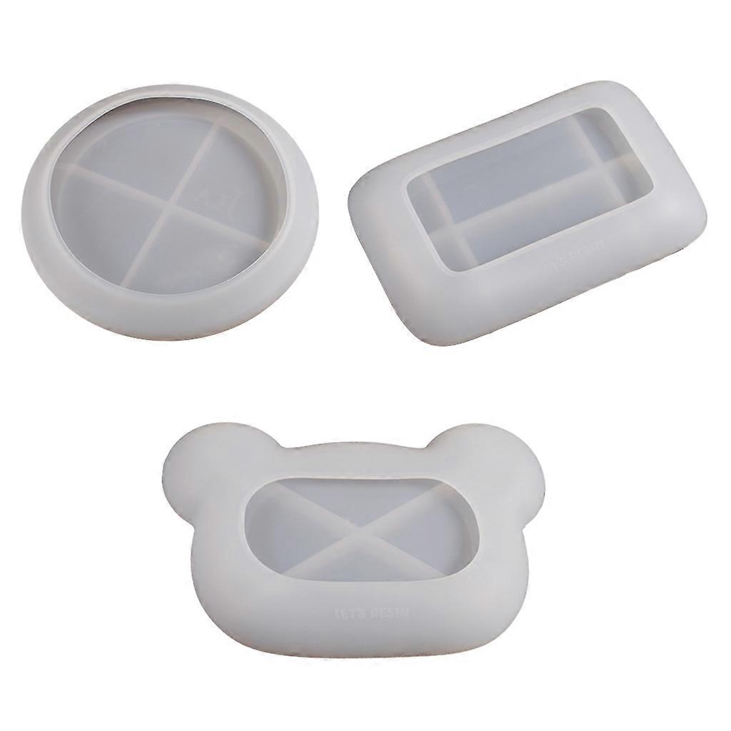 Round Rectangular Bear Head Dish Silicone Molds Storage Tray Plate Resin Molds