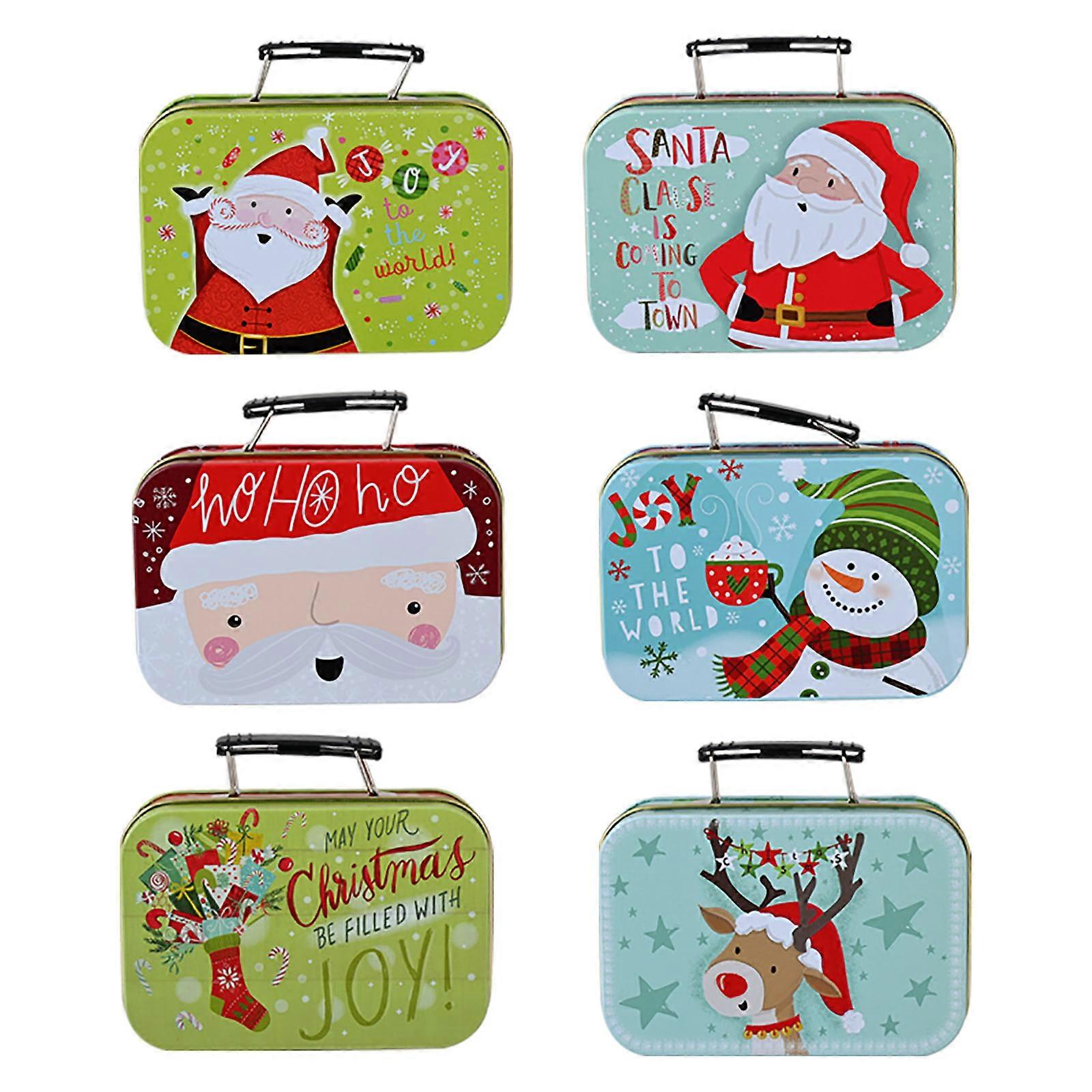 Metal Candy Tin Empty Cookie Box with Handle for Christmas Candy for Case Gift W