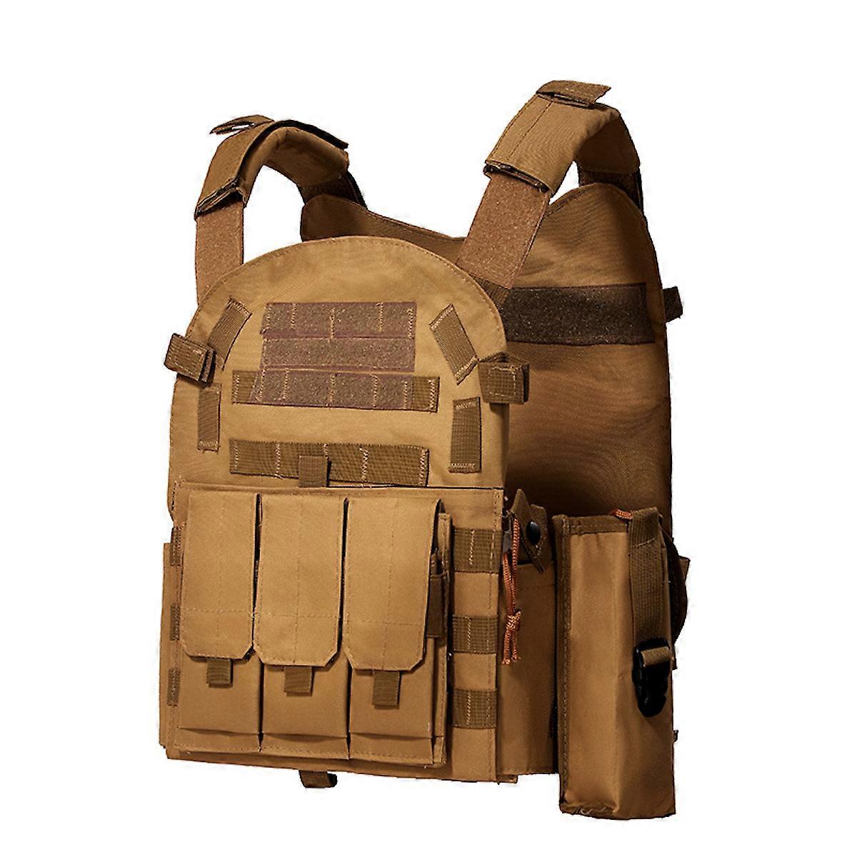 Khaki Tactical Vest Outdoor Molle Hunting Vest Adjustable Modular Gear for Training Gaming