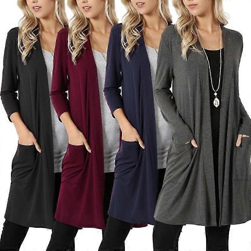 Womens Casual Lightweight Solid Long Sleeve Cardigan With Pockets Soft Drape Open Front Fall Dusters