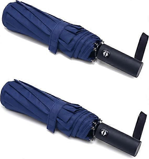 2 Pack Travel Umbrellas Windproof 12 Rib Automatic Opening Foldable Folding Compact Umbrella