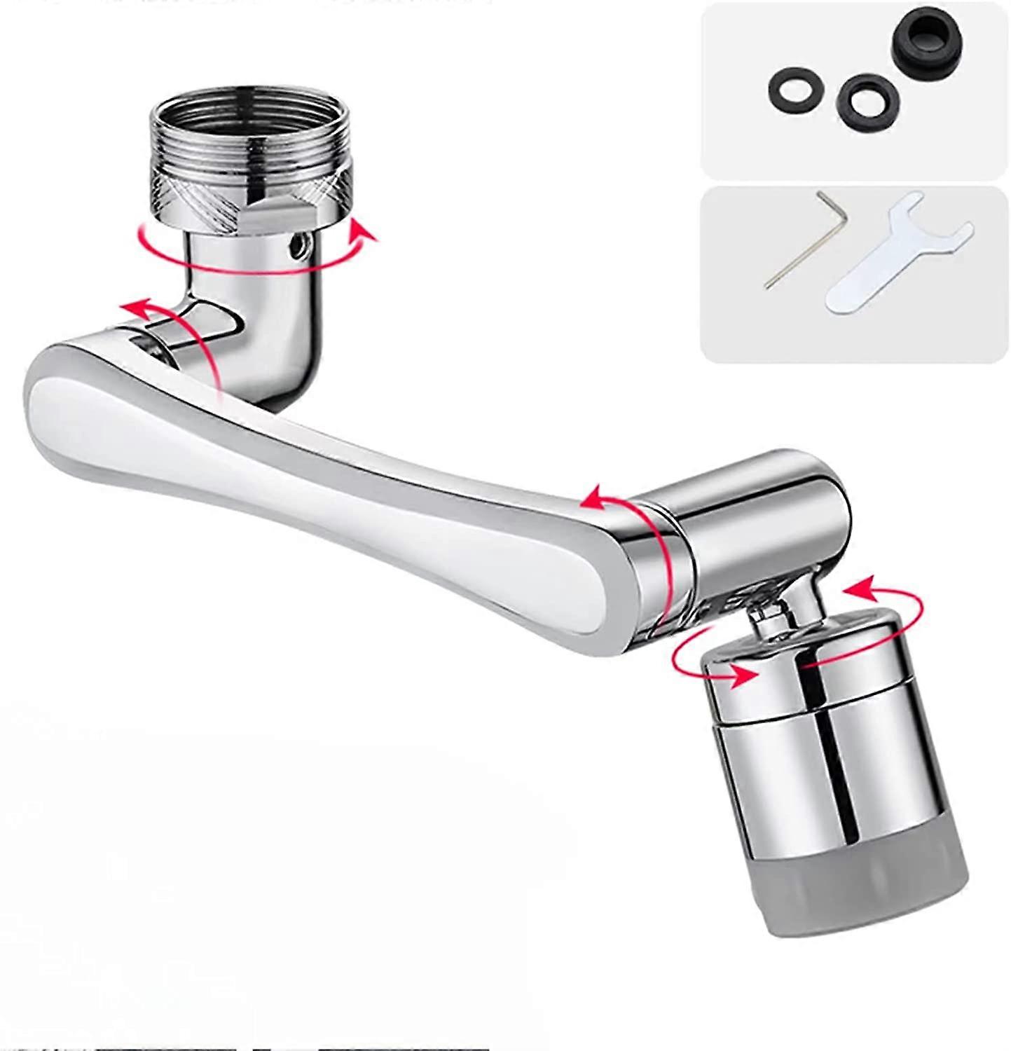 1440 Degree Rotating Multifunctional Extension Faucet,1080Aerator Faucet w/Two Water Outlet Methods -Silver