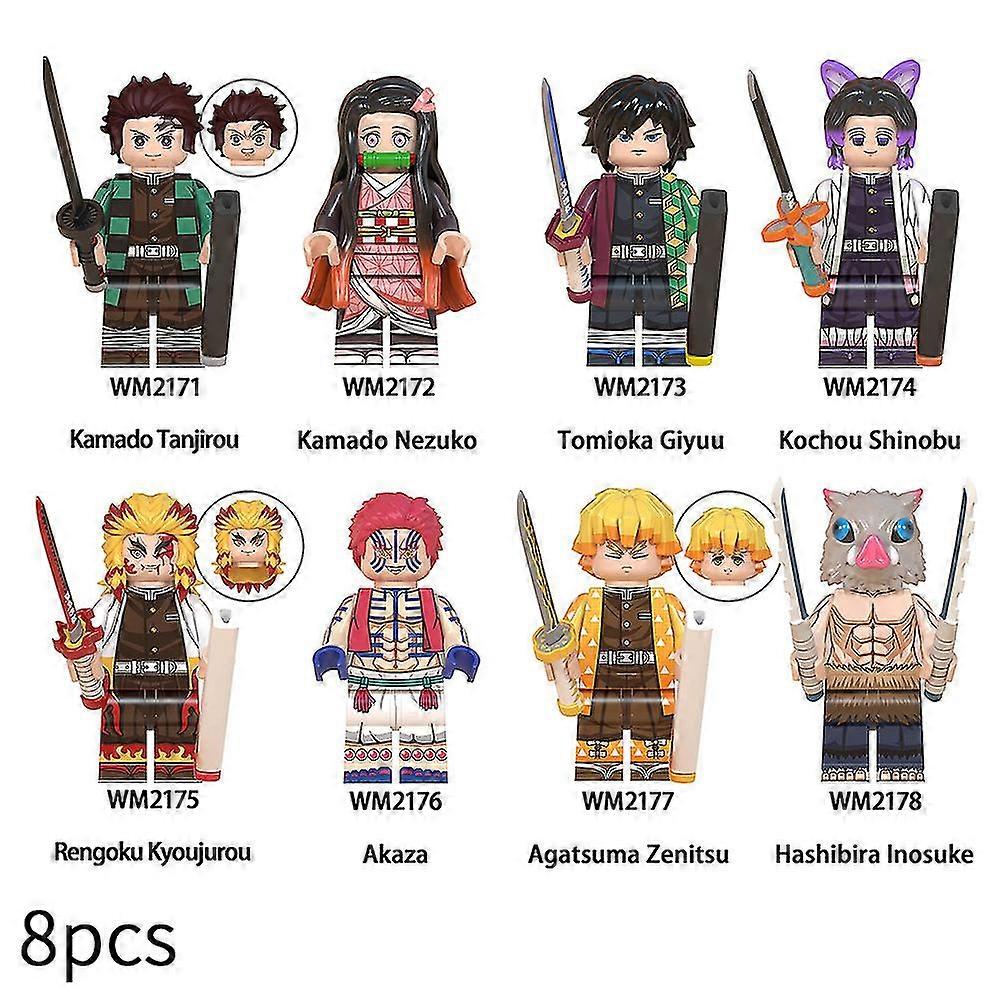 8pcsデーモンスレイヤーアニメフィギュア組み立てミニビルディングブロックアクションフィギュアおもちゃ子供ギフト