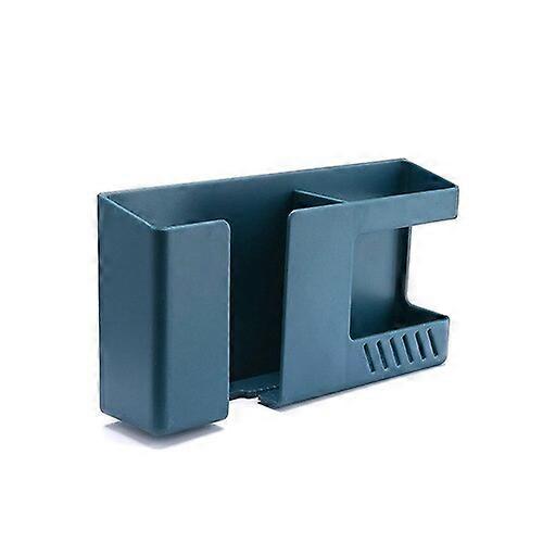 Double Wall Mounted Storage Box No Hole Punch TV Remote Control Storage Phone Plug Wall Mount Rack Charging Multifunction Hook (Blue)