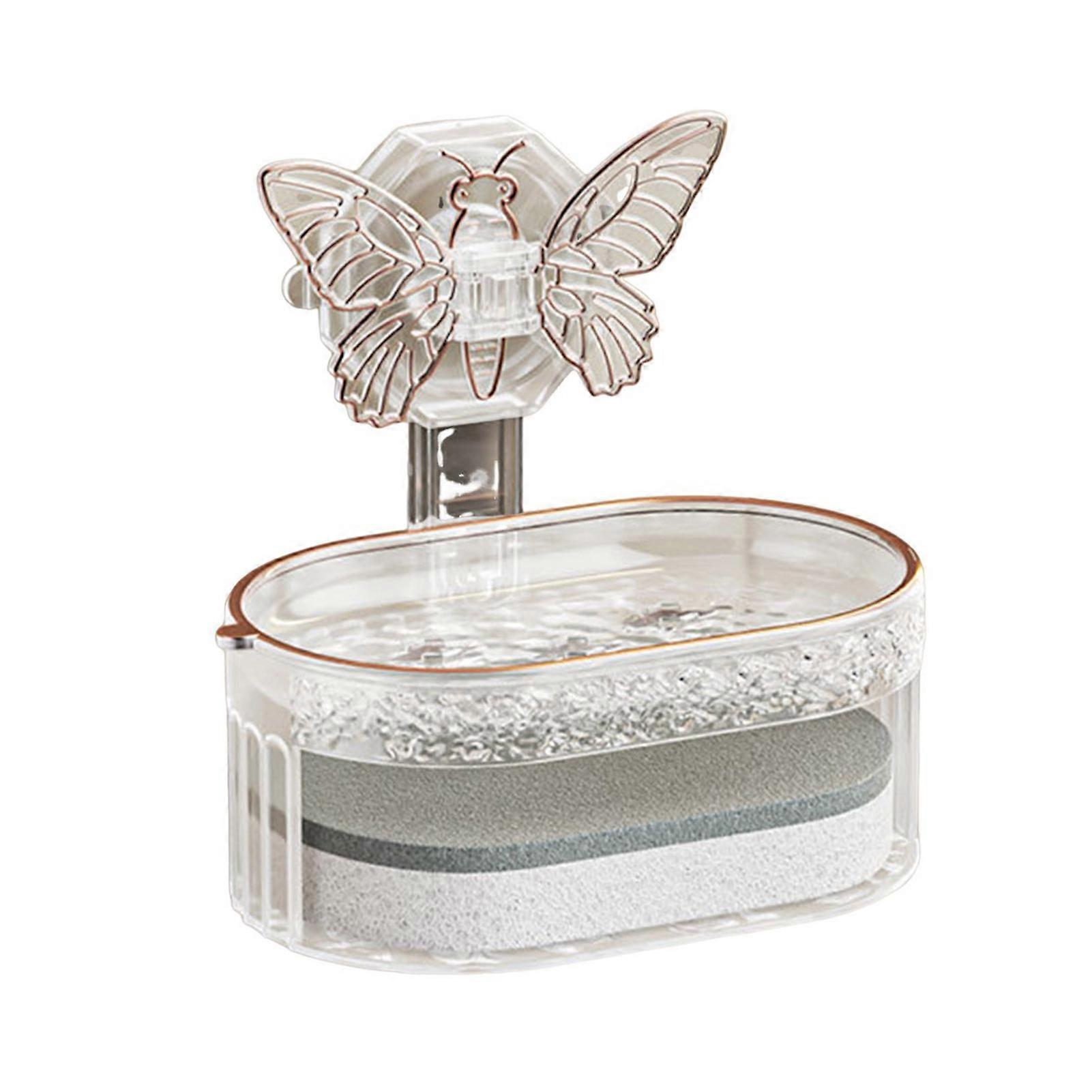Butterfly Soap Dish Suction Cup Light Luxury Style No Water Accumulation Double-Layer Design Soap Box for Quick Drying Jikaixiang