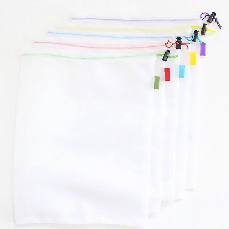 5Pcs Reusable Drawstring Mesh Vegetable Fruit Bags Washable Lightweight Pouch