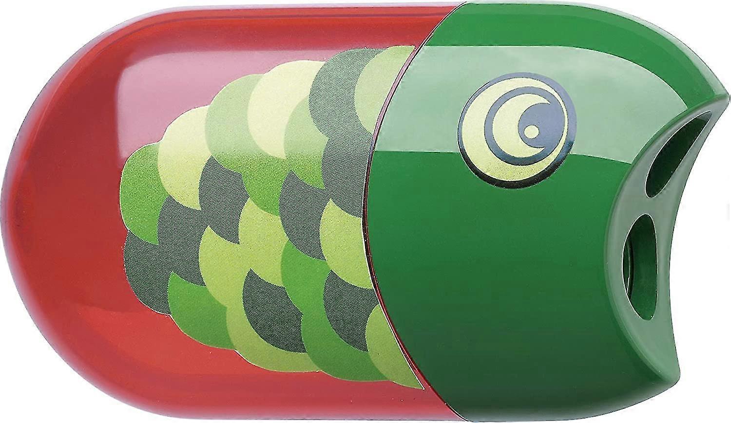 Fish Double Hole Sharpener With Eraser (green And Red (1pc