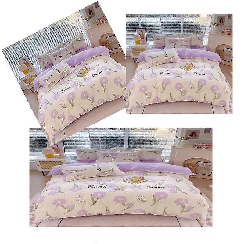 Luxury 4 Piece Set Bedding printed Quilt Cove Fitted Sheet Pillowcase Color AK
