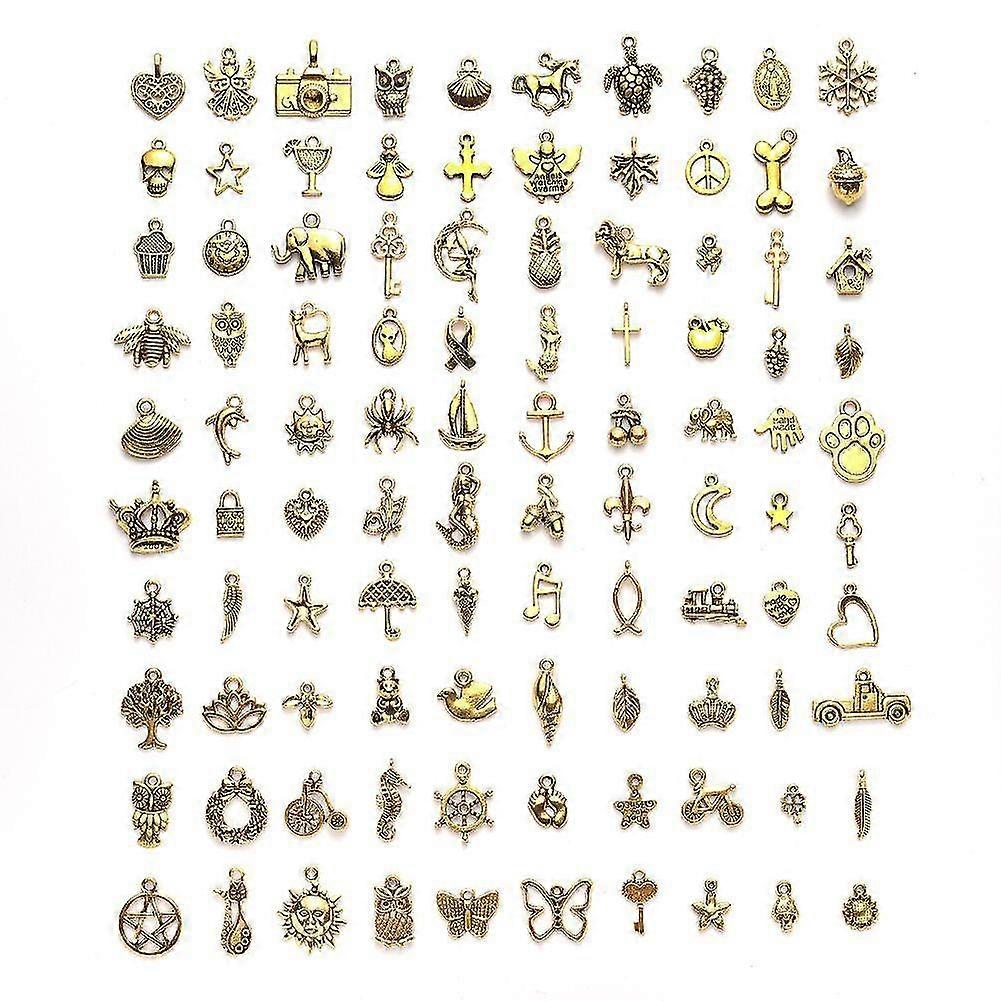 Sunrain 100pcs Tibetan Antique Gold Charm Mixed Pendants Diy Compatible With Bracelet Necklace Jewelry Making And Crafting