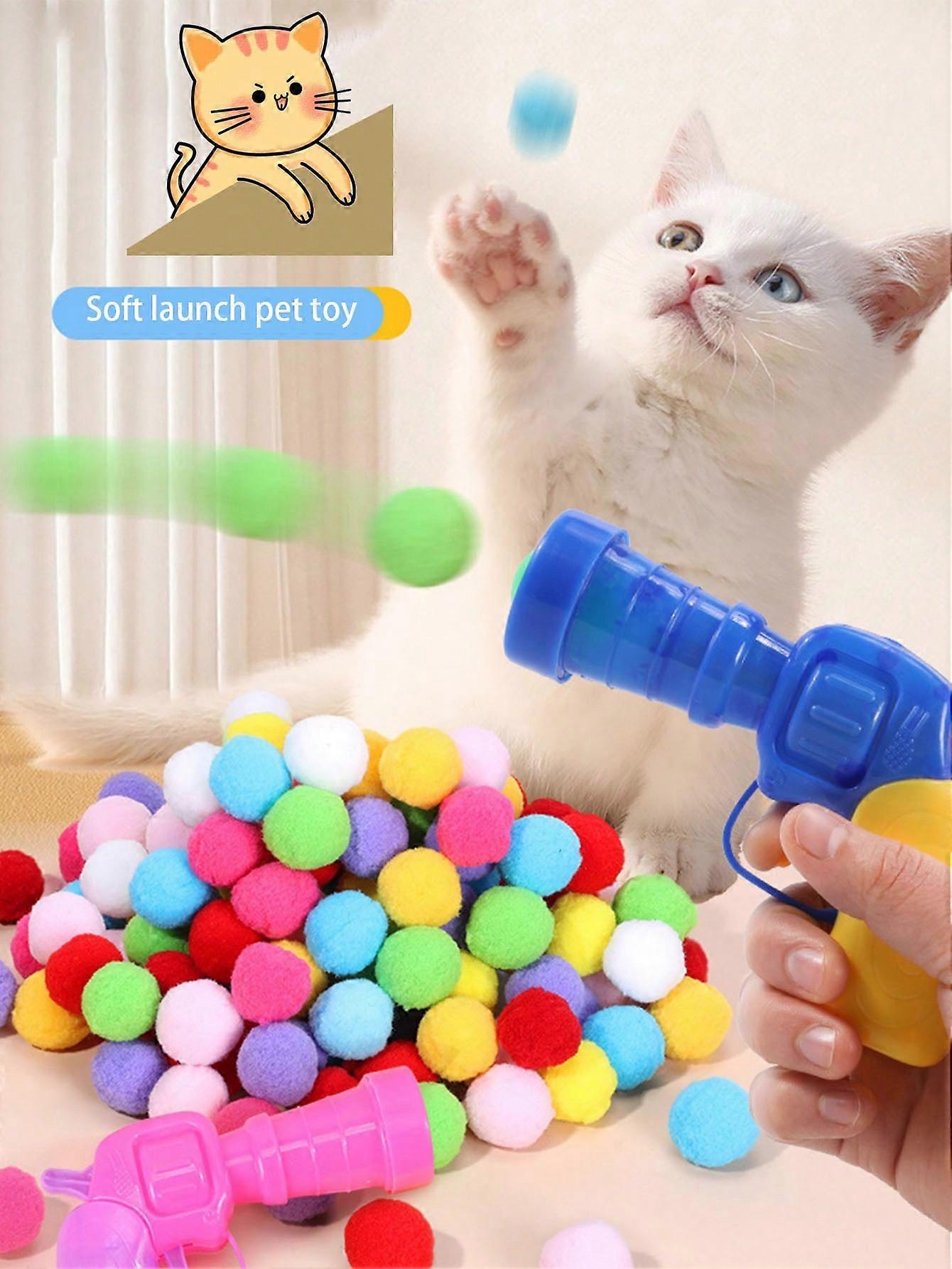 1pc Cat Ball Launcher Gun With 10/20/30/50pcs Soft Plush Cat Toy Balls, Static Electricity Quiet Shooting Balls For Cat Entertainment And Bonding, Ran