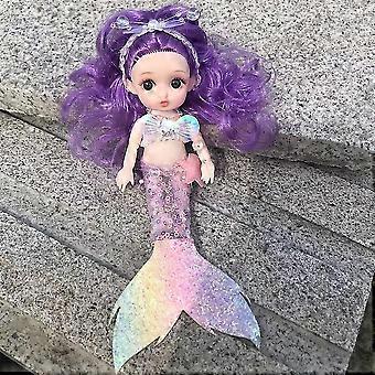 Prinsessan sjöjungfru docka med lila hårklänning och svansleksaker Party Heminredning Skrivbordsprydnader Gåvor För Tjejer